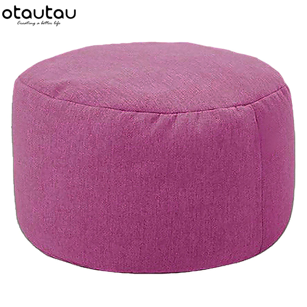 Round Linen Pouf Ottoman – Bean Bag Footstool Floor Cushion