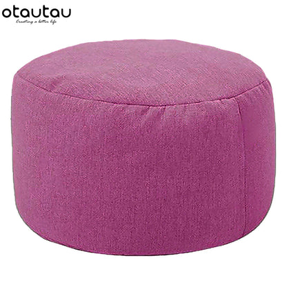 Round Linen Pouf Ottoman – Bean Bag Footstool Floor Cushion