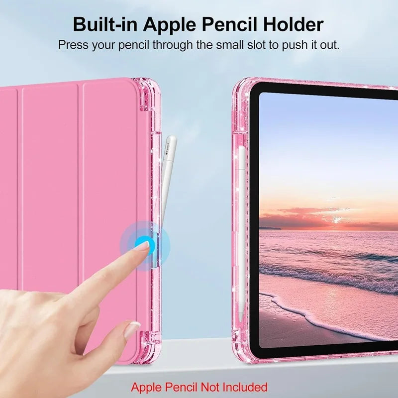 iPad Case with Pencil Holder Smart Glitter Cover – Pro, Air, Mini, All Gen