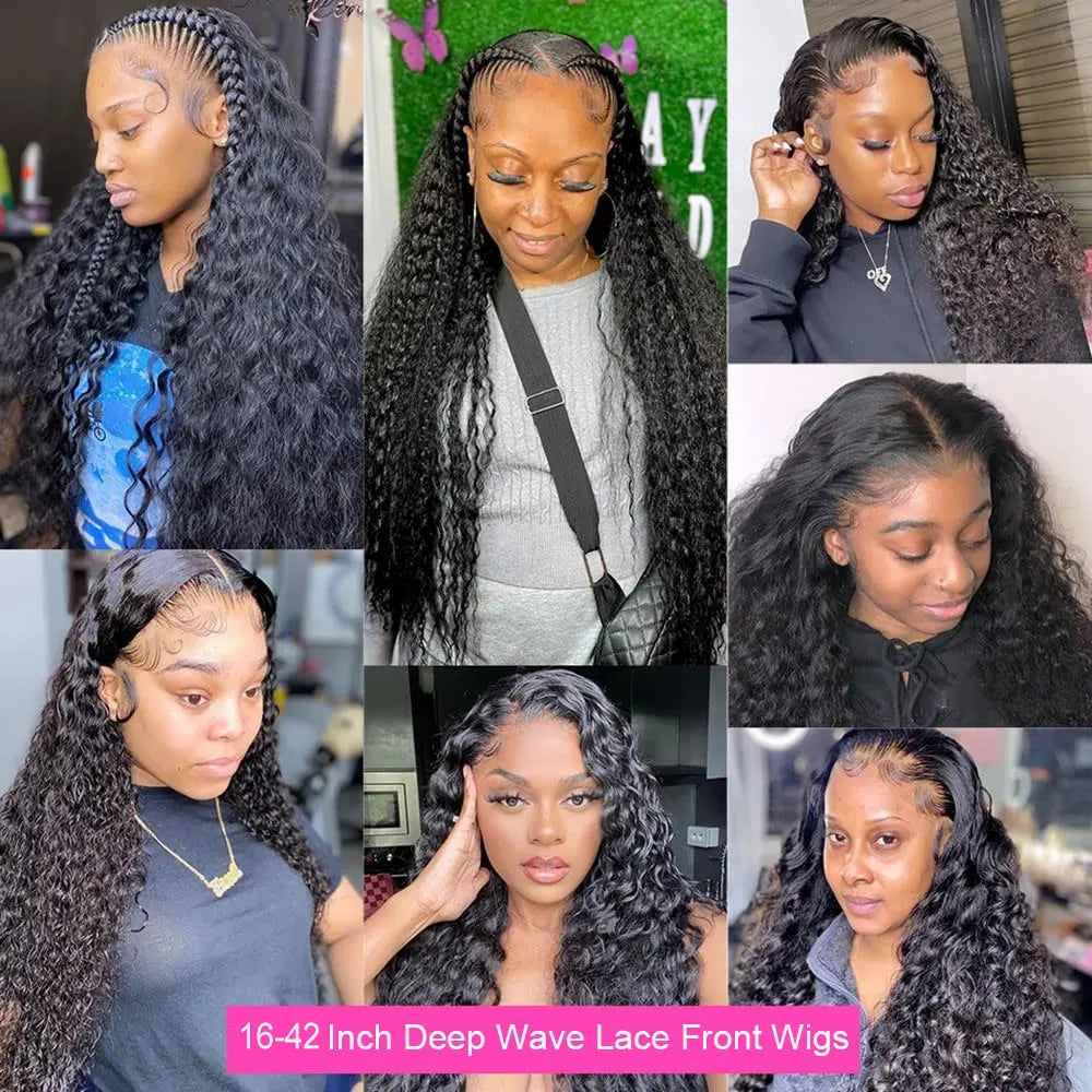 Deep Wave Lace Front Wig Human Hair 13x4 13x6 250% Density Brazilian Pre-Plucked