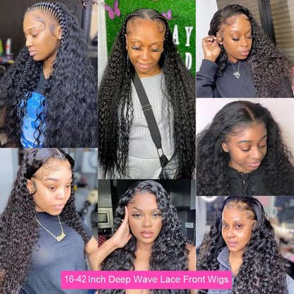 Deep Wave Lace Front Wig Human Hair 13x4 13x6 250% Density Brazilian Pre-Plucked