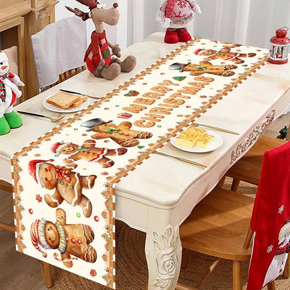 Christmas Table Runner – Festive Gnome & Santa Holiday Tablecloth