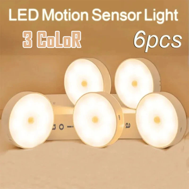 Motion Sensor LED Night Light USB Rechargeable 3 Color Modes (2–6 Pack)