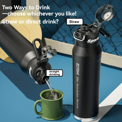 Insulated Sports Water Bottle Stainless Steel Double Wall with Handle