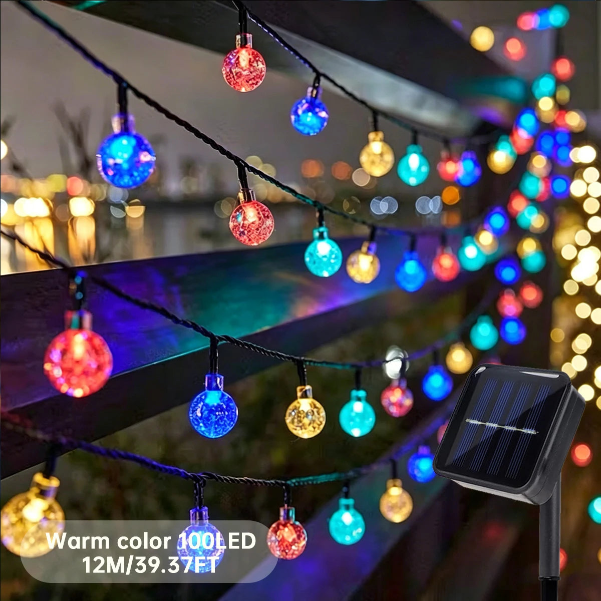 Solar String Lights 39.37FT 100 LED Crystal Ball Outdoor Indoor Decorative