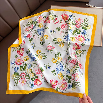 Satin Square Scarf Women Cute Cat Print Headscarf Neckerchief