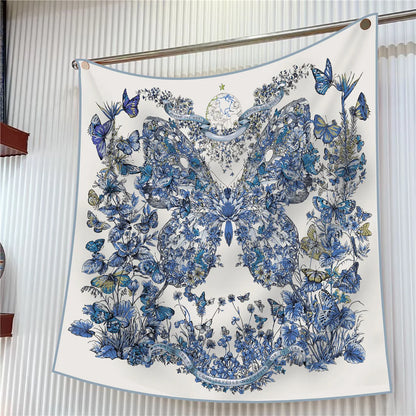 Luxury Silk Square Scarf Women Floral Paisley Print 90cm
