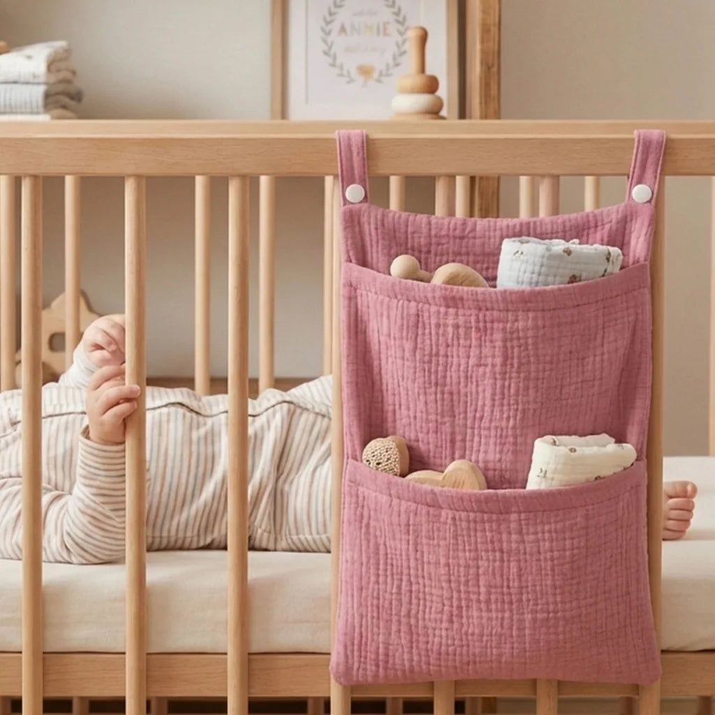 Cotton Baby Crib Hanging Storage Bag – Newborn Essentials Organizer
