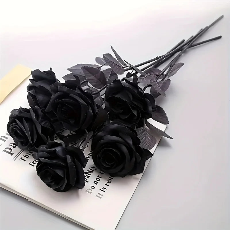 Artificial Black Roses with Long Stem – Fake Flowers for Home & Event Decor