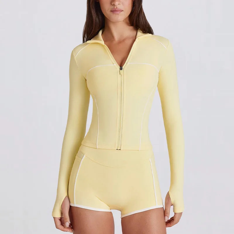 Women's Long Sleeve Zip-Up Yoga Jacket – Slim Fit Athletic Top
