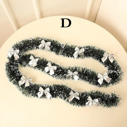 Christmas Tinsel Garland with Bows – 2M Festive Ribbon Decoration