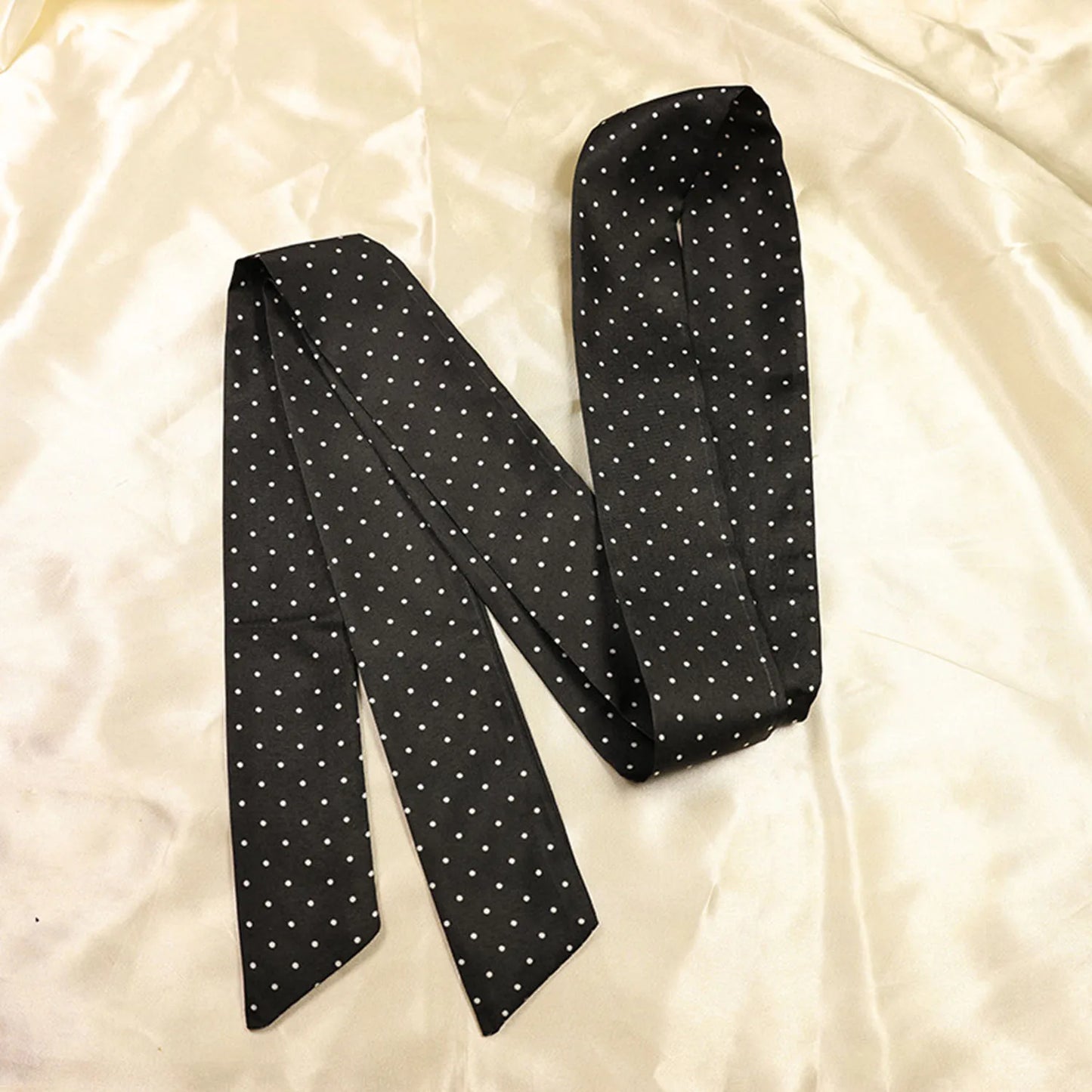 Silk Ribbon Neck Scarf for Women – Polka Dot Skinny Neckerchief & Bandana