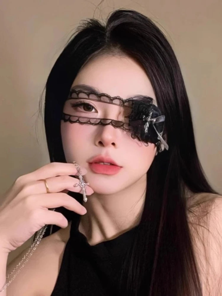 Lace Eye Mask with Cross & Bow – Gothic Lolita Halloween Accessory