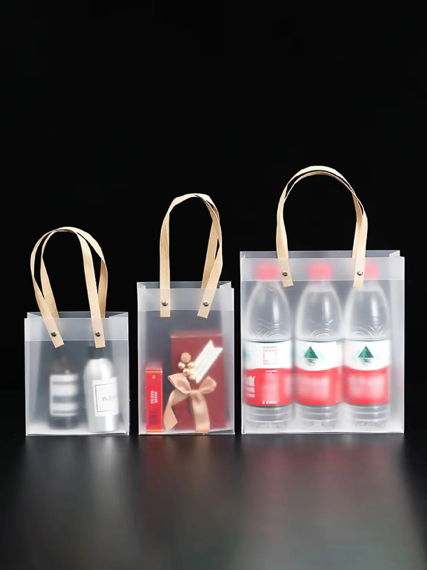 Frosted Transparent Plastic Gift Bags with Handles (10pcs)