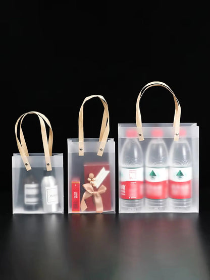 Frosted Transparent Plastic Gift Bags with Handles (10pcs)