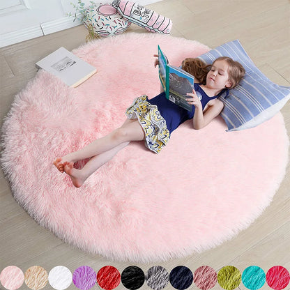 Round Fluffy Shag Area Rug – Soft Plush Circle Carpet for Kids & Girls Room