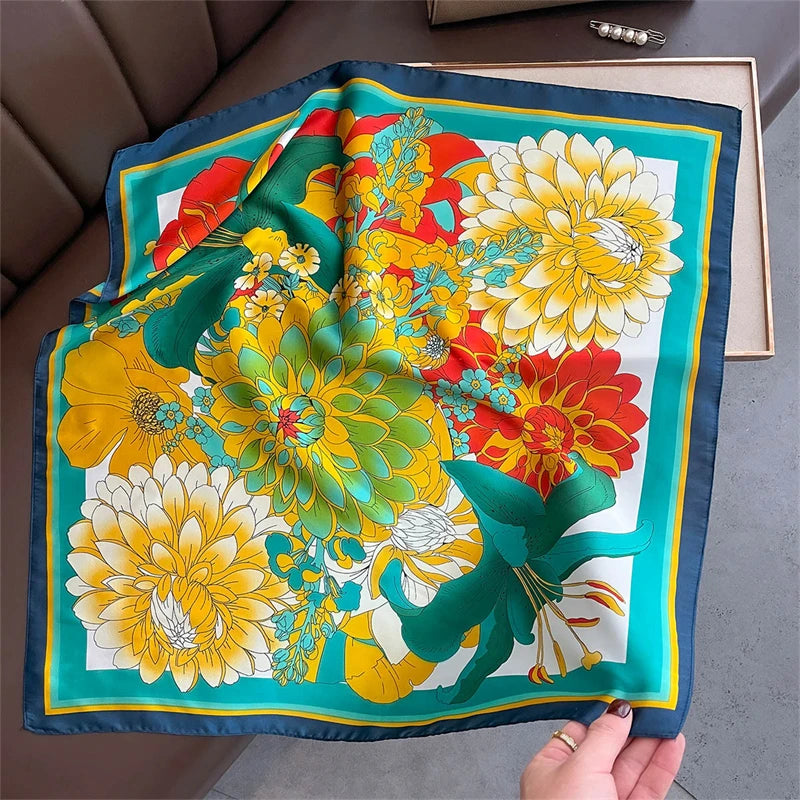 Satin Square Scarf Women Cute Cat Print Headscarf Neckerchief