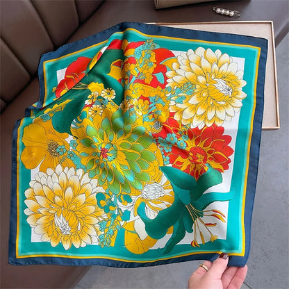 Satin Square Scarf Women Cute Cat Print Headscarf Neckerchief