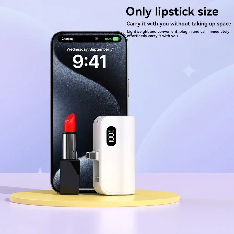 Mini Capsule Power Bank 5000mAh Plug-in Portable Charger for iPhone & USB-C