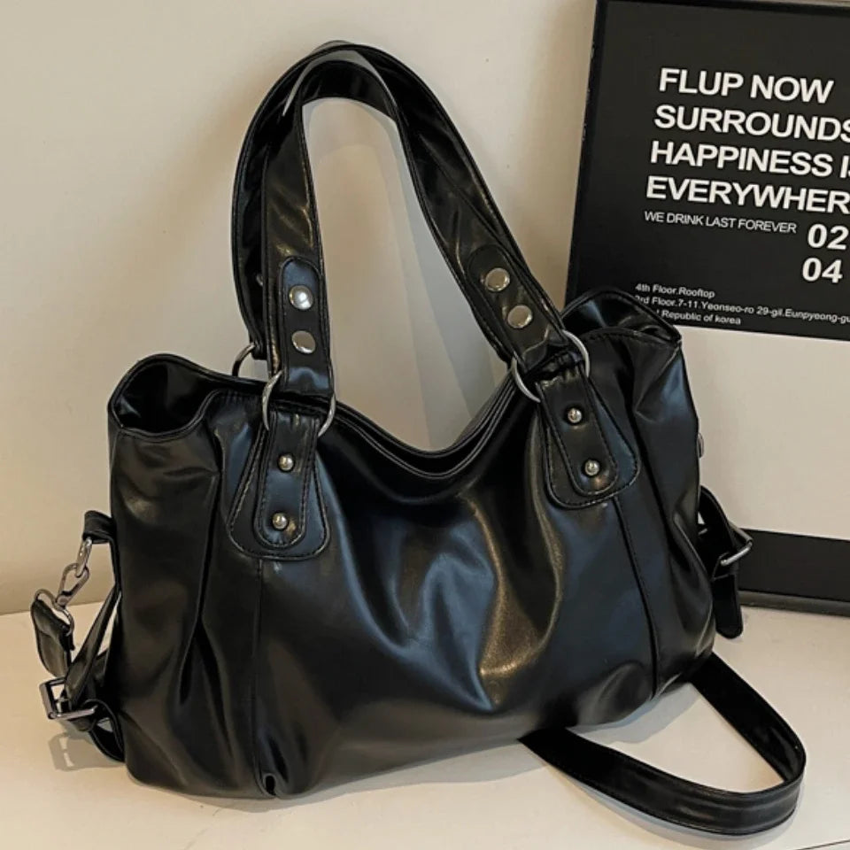 Large Leather Shoulder Bag for Women – Retro Crossbody Tote