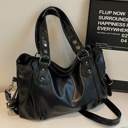 Large Leather Shoulder Bag for Women – Retro Crossbody Tote