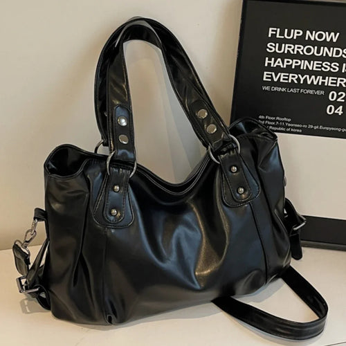 Large Leather Shoulder Bag for Women – Retro Crossbody Tote