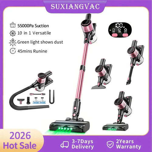 Cordless Stick Vacuum Cleaner 55KPa 500W – 10-in-1 for Home & Pet Hair