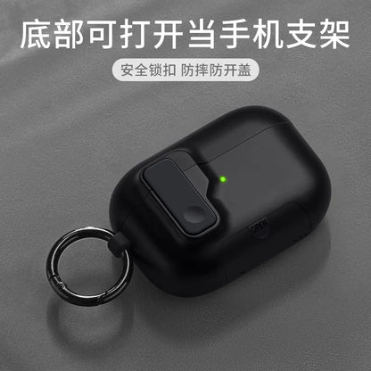 AirPods Pro 3 Case with Phone Stand – Magnetic Lock, Carabiner Hook & Shockproof TPU Cover