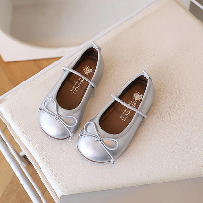 Girls Ballet Flats with Bow – Soft PU Leather Mary Jane Shoes for Kids & Toddlers