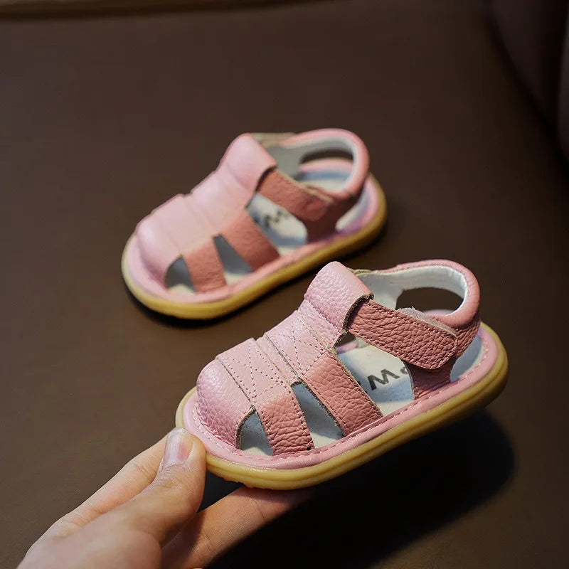 Baby Closed-Toe Leather Sandals – Soft Sole Toddler Summer Shoes