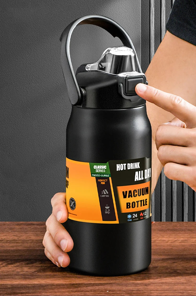 Stainless Steel Vacuum Insulated Water Bottle with Straw & Handle – 27–51oz