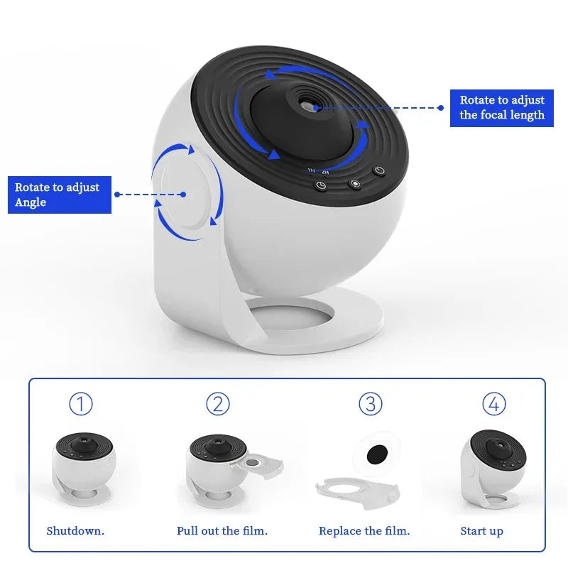 Galaxy Projector Night Light – 360° Rotating Planetarium Lamp with 12 Film Discs