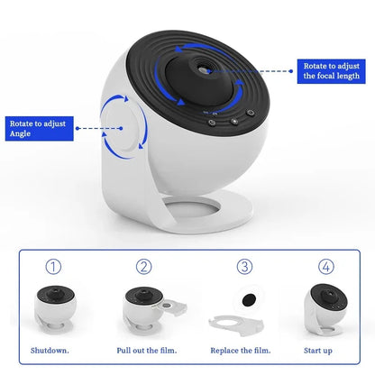 Galaxy Projector Night Light – 360° Rotating Planetarium Lamp with 12 Film Discs