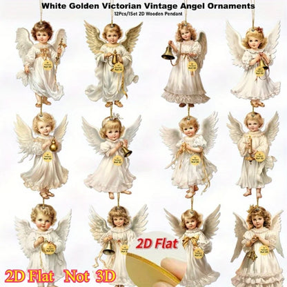 Vintage Christmas Angel Wooden Ornaments – Set of 12
