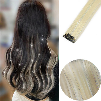 Clip-In Hair Extensions 6 Pcs Colored Highlights 22 Inch Straight