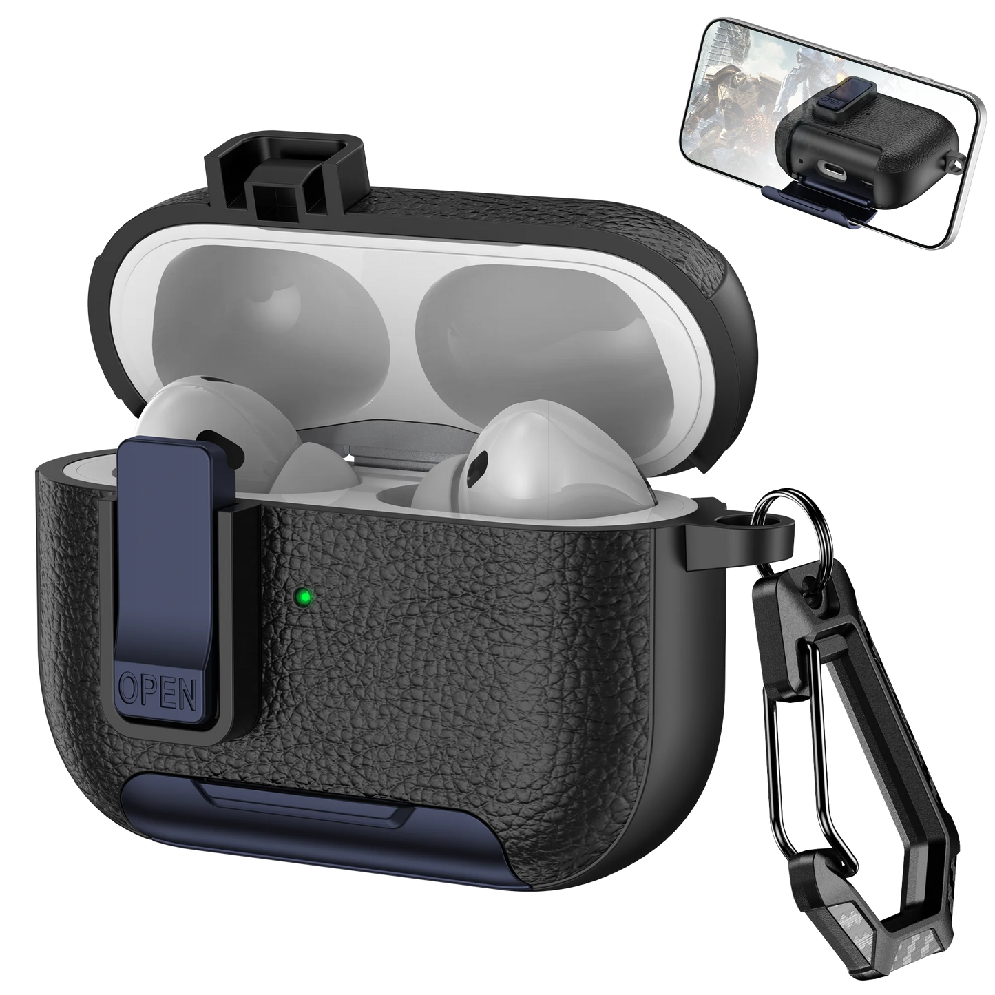 AirPods Case with Phone Holder Clip & Carabiner – Fits AirPods 1/2/3/Pro/Pro 2/Pro 3/4