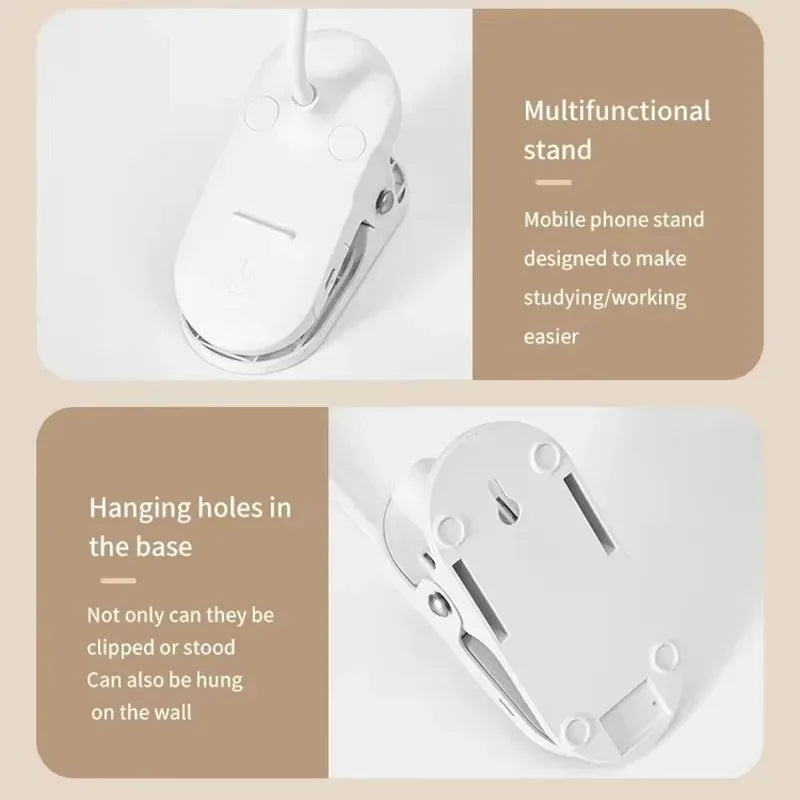 LED Clip-On Desk Lamp – USB Rechargeable Touch Dimming Study Light
