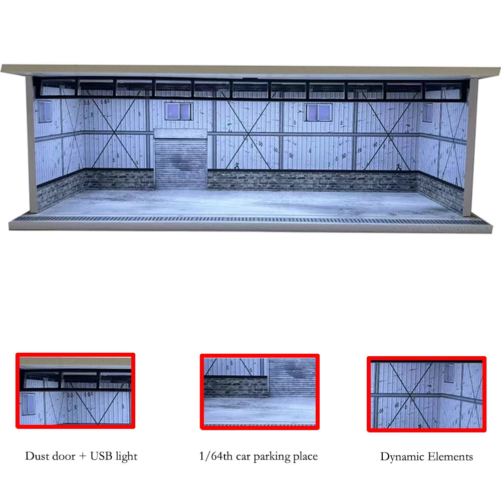 1/64 Scale Garage Diorama Display Case with USB LED Lights