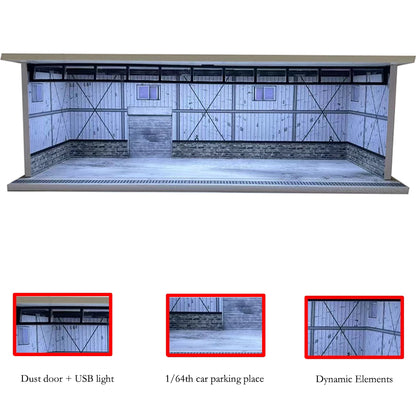 1/64 Scale Garage Diorama Display Case with USB LED Lights