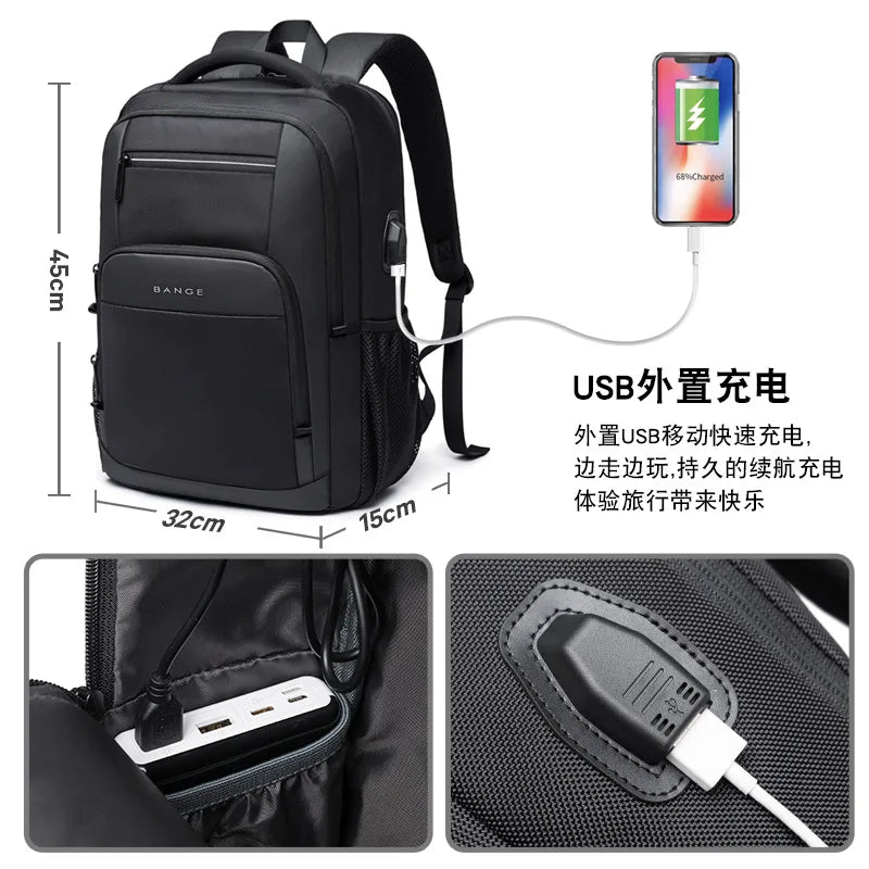BANGE Laptop Backpack with USB Charging Port – Men's Business Travel School Bag