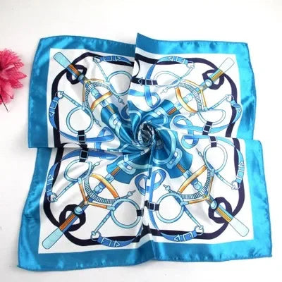 Women's Printed Square Head Scarf – 50x50cm Silk-Feel Kerchief