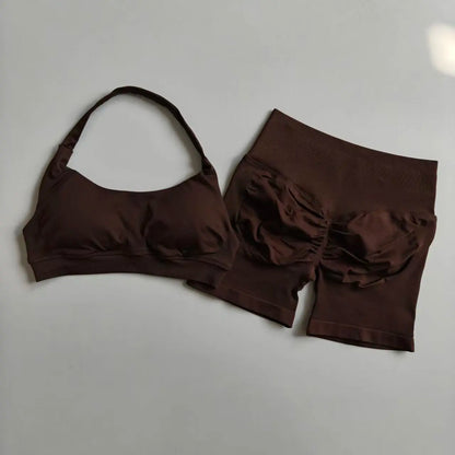 Halter Neck Sports Bra & Shorts Set – Women's Yoga & Pilates Activewear