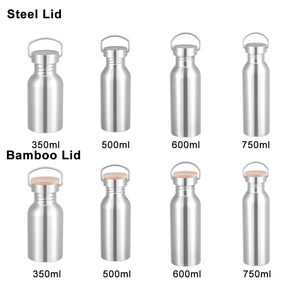 Stainless Steel Sports Water Bottle – Bamboo or Steel Lid