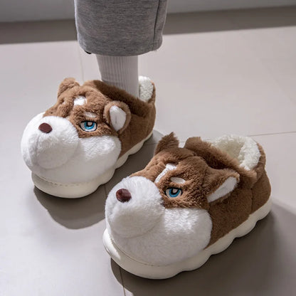 Husky Dog Fluffy Slippers – Cute Cartoon Indoor House Shoes