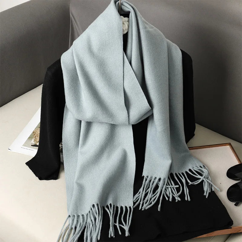 Women's Solid Cashmere Winter Scarf with Tassels – Warm Shawl Pashmina