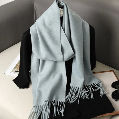 Women's Solid Cashmere Winter Scarf with Tassels – Warm Shawl Pashmina