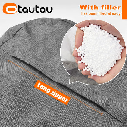Round Linen Pouf Ottoman – Bean Bag Footstool Floor Cushion