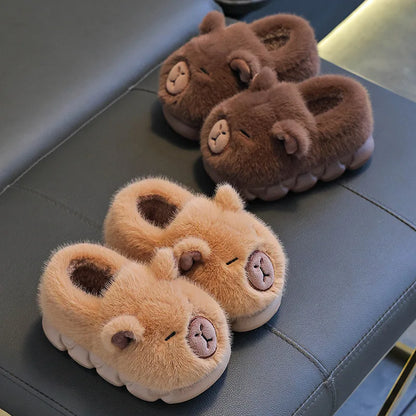 Kids Capybara Plush Slippers – Warm Non-Slip Winter House Shoes