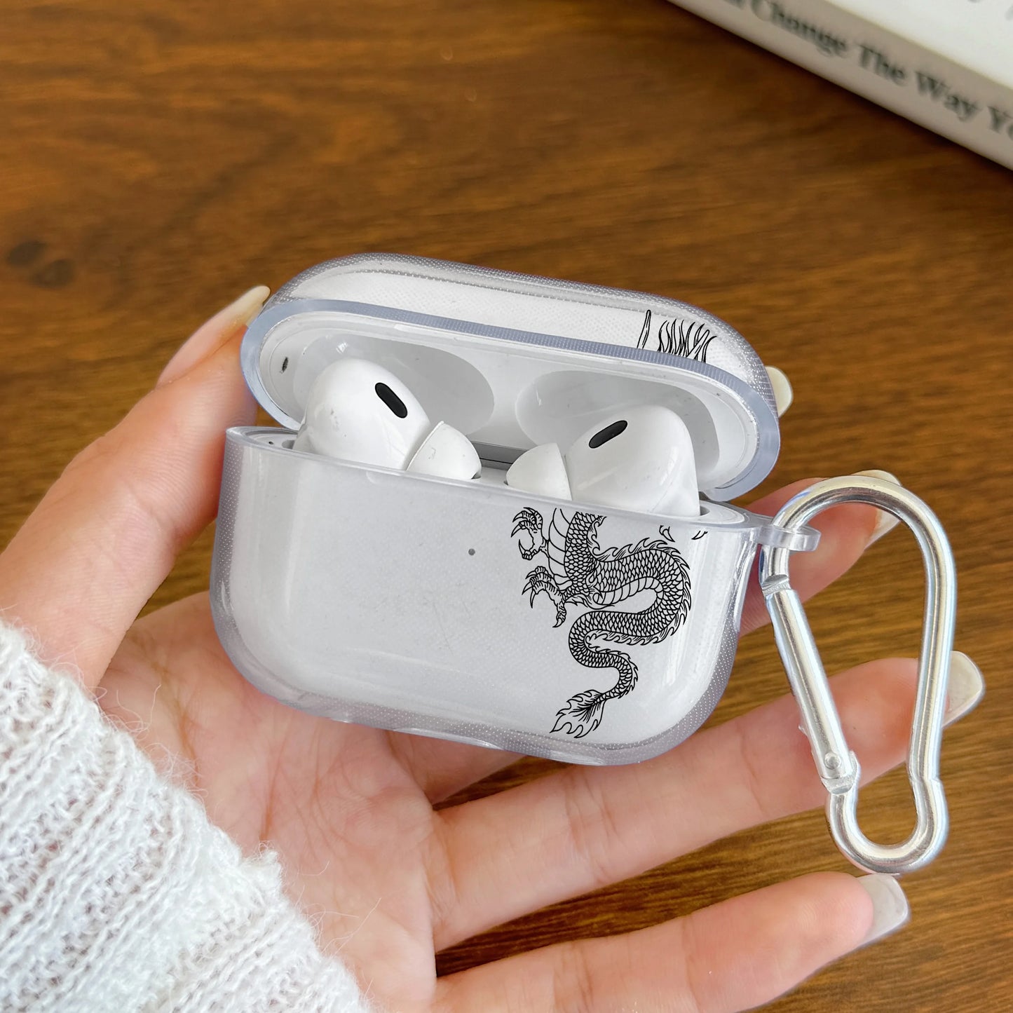 Dragon AirPods Case – Clear Protective Cover with Carabiner Clip