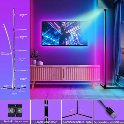 RGB Corner Floor Lamp – Music Sync, 16M Colors, Modern LED